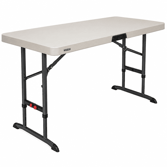 MAYHEY Adjustable Folding Table, 48-Inch Portable Utility Table with 3 Height Settings, Heavy Duty Steel Frame, Indoor & Outdoor Use, Beige