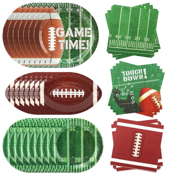 MAYIT 120Pcs Football Tableware Kit Serve AFN120 Dinner Plates and Napkins Dessert Party Supplies for Football Theme Game Super Game Bowl Tailgate Party Decoration
