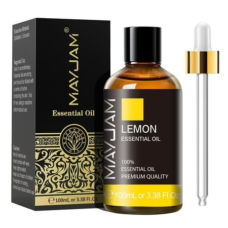 MAYJAM 100ML Lemon Essential Oil, Large Volume Pure Essential Oils with Glass Dropper, Perfect for Aromatherapy Diffusers DIY Healthy Care