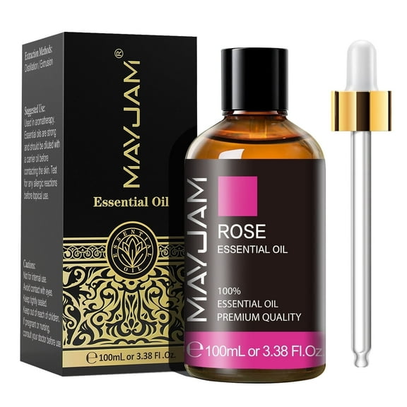 MAYJAM 100mL Pure Rose Essential Oil, Rose Oil for Bath, Diffuser, Skin, Hair, Humidifier, Perfume