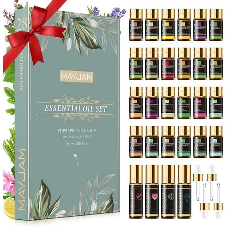 MAYJAM 28 Pcs Pure Essential Oil Gift Set, for Diffuser, Skin Care, Massage, Fragrance Oil Scent for Gift (5ML/10ML)