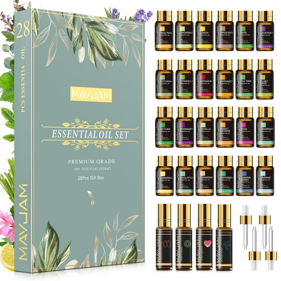 MAYJAM 28Pcs Essential Oil Gift Set for Diffusers, Candle Making Scents, Humidifiers