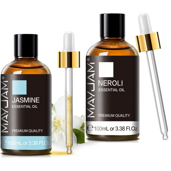 MAYJAM 2PCS Classic Essential Oil for Diffuser, Aromatherapy, Skin, Massage, Candle Making Fragrance, Jasmine and Neroli Oil