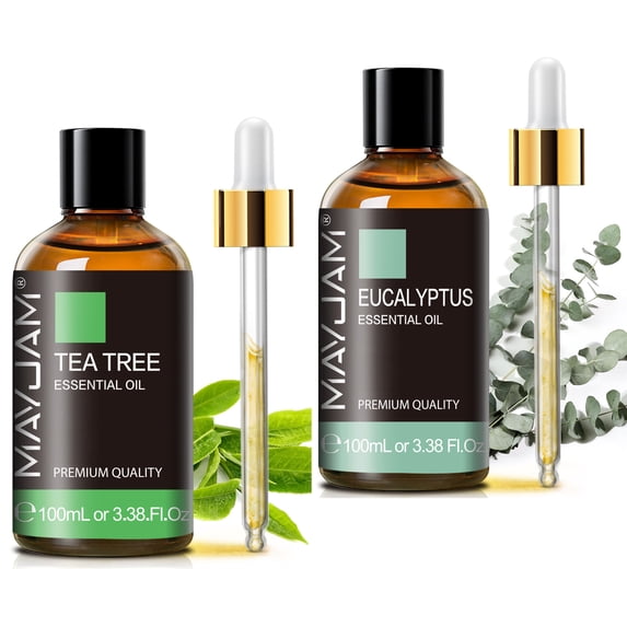 MAYJAM 2PCS Premium Essential Oil for Diffuser, Aromatherapy, Skin, Massage, Candle Making Fragrance, Eucalyptus and Tea Tree Oil