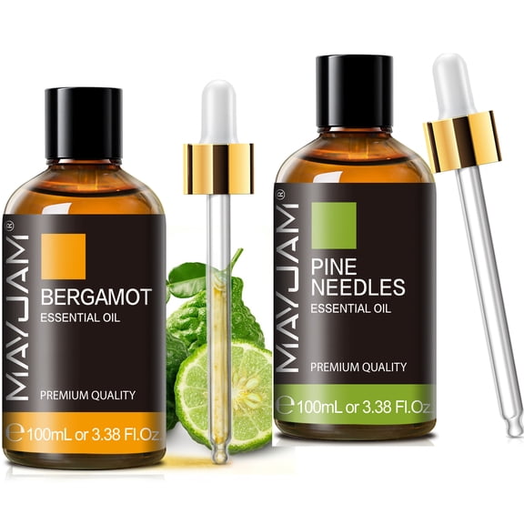 MAYJAM 2PCS Premium Essential Oil for Diffuser, Aromatherapy, Skin, Massage, Candle Making Fragrance,Pine Needles and Bergamot Oil