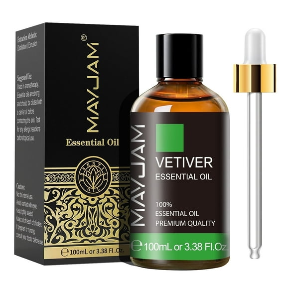 MAYJAM Vetiver Essential Oils, 100ML Vetiver Oils for Diffusers, Humidifiers, DIY Candles, Soap Making, Bath, Scent for Home, Yoga & Spa