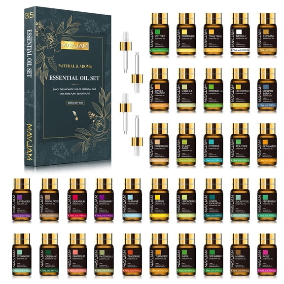 MAYJAM 35x5ml Essential Oils Set for Diffusers, Humidifiers, Massages, Aromatherapy, Candle Making, Skin & Hair Care