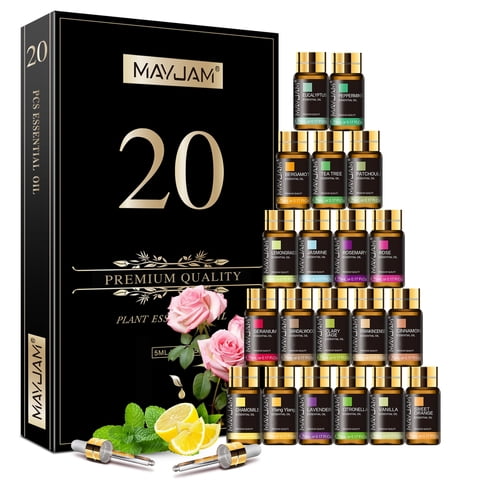 MAYJAM 20 Pack Essential Oil Gift Set for Diffusers for Home, 5ML Assorted Classic Scents for Humidifiers DIY Car Freshies Candle Soap and Bath Bomb Making