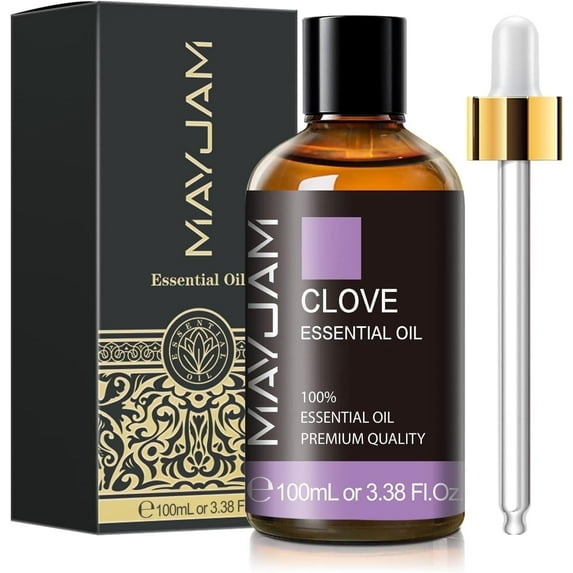 MAYJAM 100% Pure Clove Essential Oil for Oral Care, Hair, Diffuser, Soap Making - Clove Oil for Teeth 3.38 Fl Oz