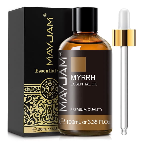 MAYJAM Myrrh Essential Oil 100ML (3.38 FL Oz), Undiluted Warm Earthy Resinous Aromatherapy Oil for Diffusers, Humidifiers, Car Freshener, Skin Care, Massage, DIY Candle Soap Bath Making