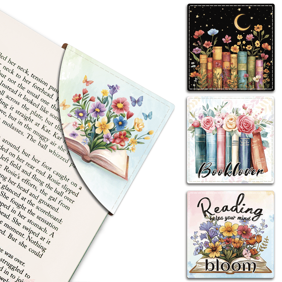 MAYJOY 4Pcs 4 Styles Imitation Leather Corner Protectors Corner Bookmarks Mixed Shapes 90x90mm 1pc/style for making
