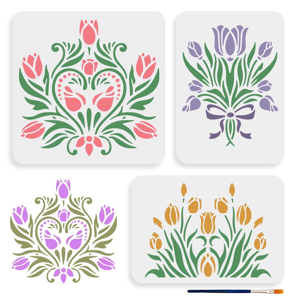 MAYJOYDIY 3-Piece Vine & Foliage Stencil Set With Brush - 11.7x8.3 Inch Reusable Plastic Templates For Painting On Wood, Fabric, Walls - View #3