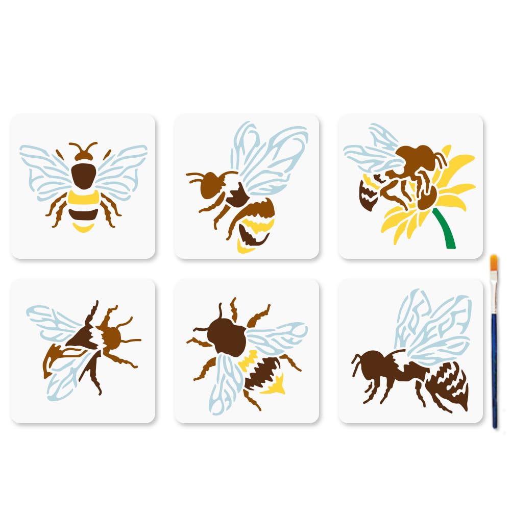 MAYJOYDIY 6-Piece Compass Stencils Set - 6x6 Inch Nature Scenery Templates With Paint Brush