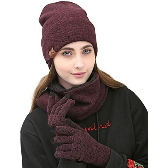 MAYLISACC Winter Beanie Gloves for Women Knit Hats Caps Touch Screen Mittens