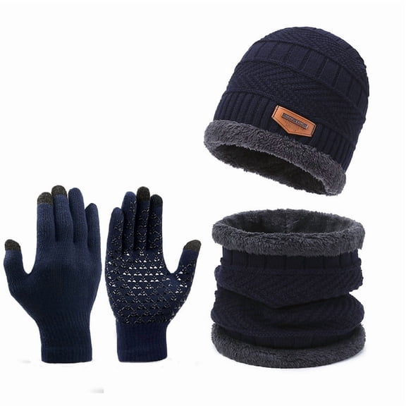 MAYLISACC Winter Knit Beanie Hat Neck Warmer Scarf and Touch Screen Gloves Set 3 Pcs Fleece Lined Skull Cap for Men Women