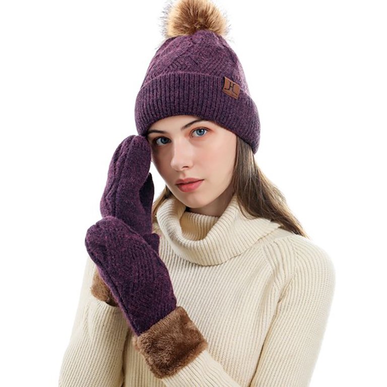 MAYLISACC Women Soft Warm Thick Cable Knitted Pom Pom Hat  display picture 1