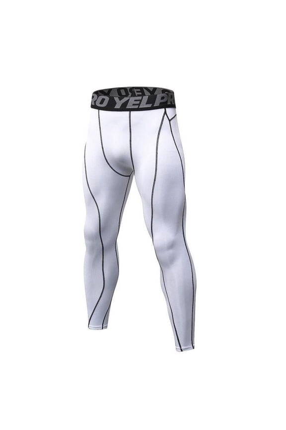 Boys Leggings Quick Dry Youth Man Compression Pants Sports Tights Basketball Base Layer (White)