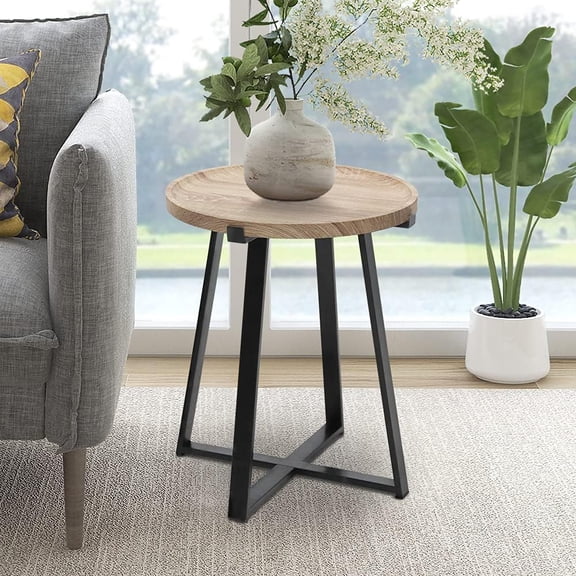 MAYPEX 18" Movable Tray Top End Table with Metal X-Frame Base Coffee Table Sofa Side Table