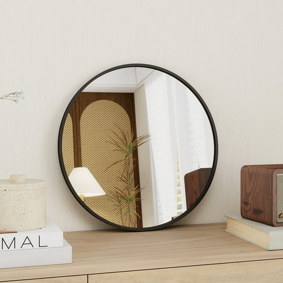 MAYPEX 20IN Aluminium Framed Circular Wall Mirror Black