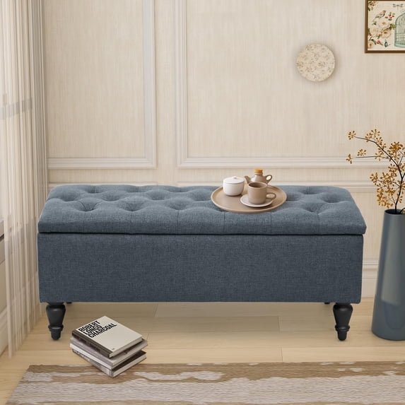 MAYPEX 38'' Indoor Ottoman Rectangular Storage Ottoman Flip Top Coffee Table Seat Smooth Hinge Lid Storage Bench for Living Room, Bedroom, Office, Denim Blue