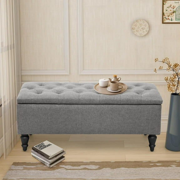 MAYPEX 38'' Indoor Ottoman Rectangular Storage Ottoman Flip Top Coffee Table Seat Smooth Hinge Lid Storage Bench for Living Room, Bedroom, Office, Grey