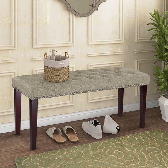 MAYPEX 38’’ Upholstered Bench Rectangle Ottoman Bench Entryway Bench Footrest Stool for Living Room Bedroom Beige