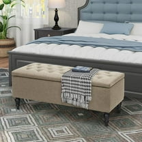 MAYPEX 45’’ Ottoman Indoor Tufted Rectangular Storage Ottoman Coffee Table Seat Smooth Hinge Lid Storage  for Living Room Bedroom Office Beige