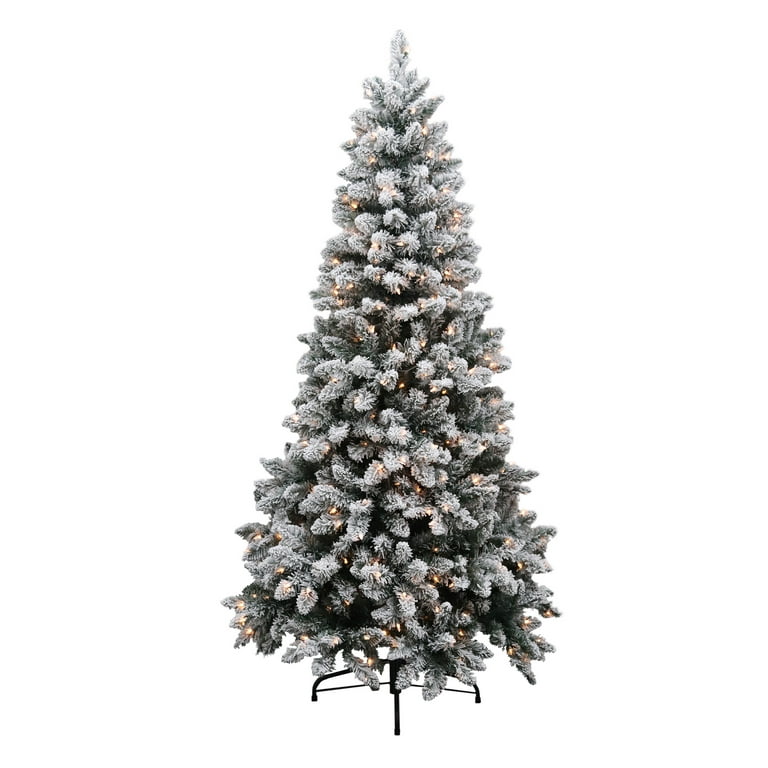 Maypex 5 ft. Green Lighted Flocked Spruce Artificial Christmas Tree