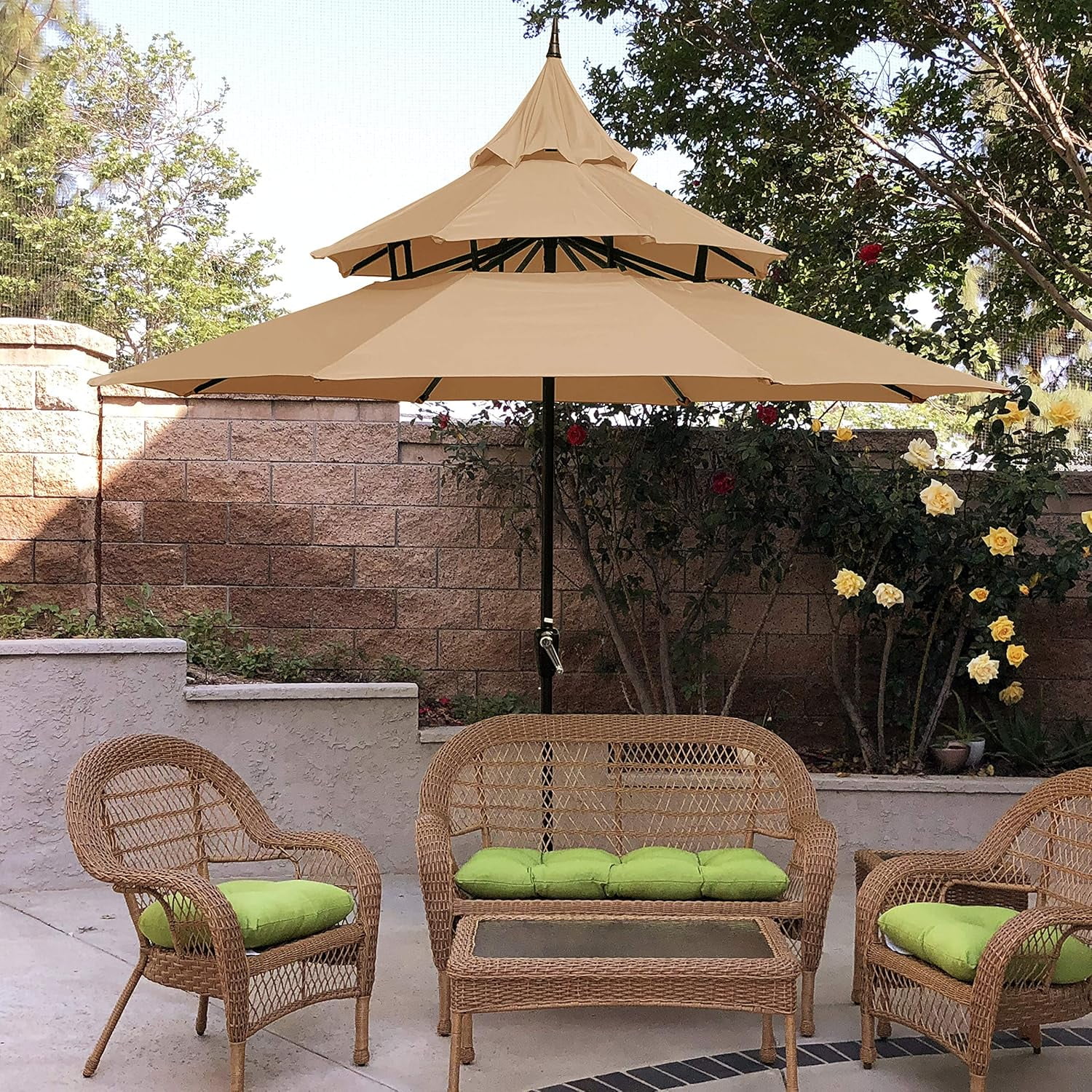MAYPEX Outdoor 9 Ft Pagoda Patio Umbrella with Crank Patio 3 Tier ...