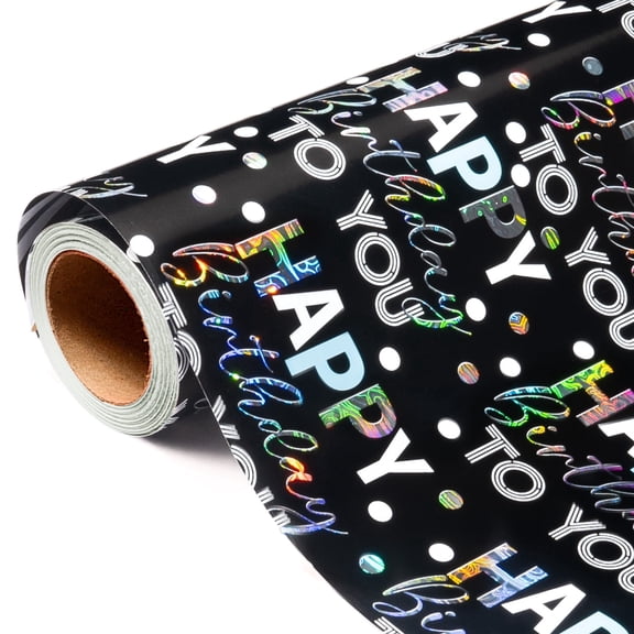 MAYPLUSS Metallic Black Birthday Wrapping Paper