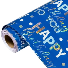 MAYPLUSS Metallic Blue Birthday Wrapping Paper