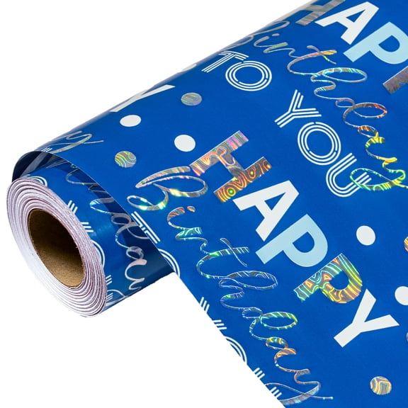MAYPLUSS Metallic Blue Birthday Wrapping Paper