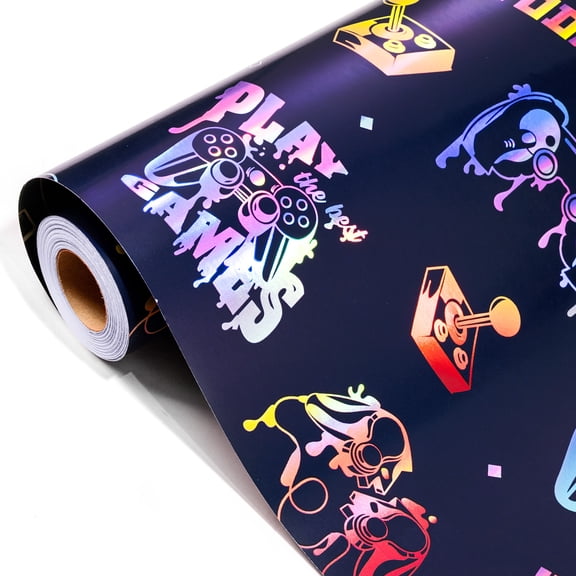 MAYPLUSS Gaming Birthday Wrapping Paper Roll, Holographic Gift Wrap Paper for Kids Boys Men Birthday