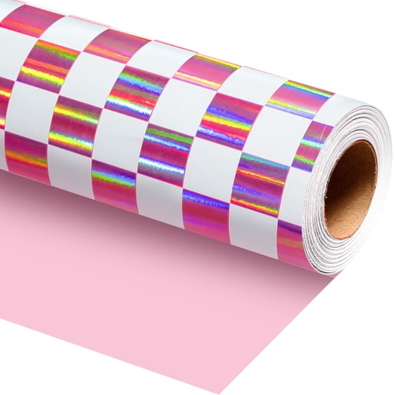 MAYPLUSS Pink and White Checkboard Wrapping Paper