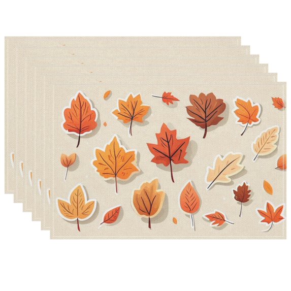 Durable Fall Vintage Placemat for Table Dining Table Kitchen - Heat-Resistant Vector Illustrations Leaves Place Mat Simple Lines Fade-Resistant Place Mat 6Pack 17.7" X 13"