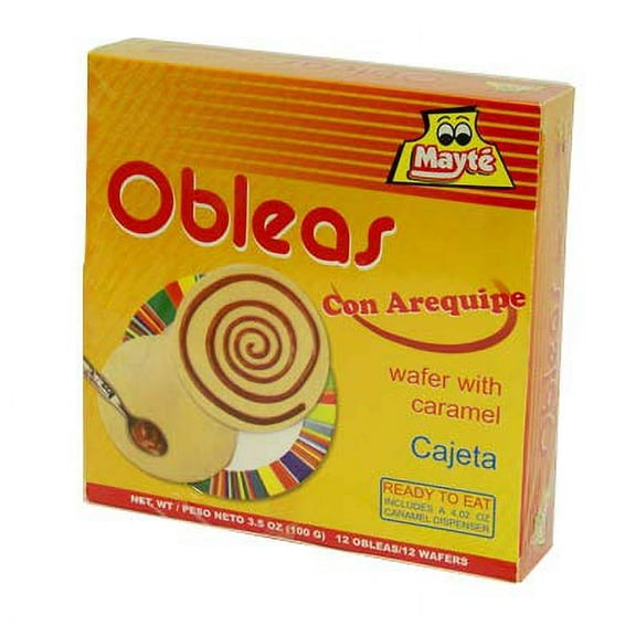 MAYTE 12 Obleas con MMF7Arequipe 100 grs. / 12 Wafers with Milk Caramel 3.5 oz.