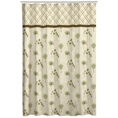 MAYTEX MAYTEX Mills Border Palm Fabric Shower Curtain, Natural