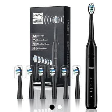 MAYZE Sonic Electric Toothbrush with 6 Brush Heads for Adults and Kids, 5 Modes Electric Toothbrush (Black)