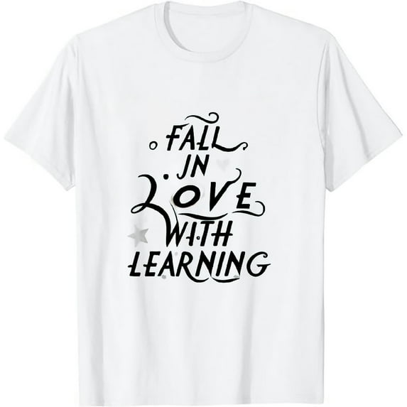 MAYZERO Black T shirt Fall In Love With Learning Fall Teacher Thanksgiving Retro T-Shirt 1418