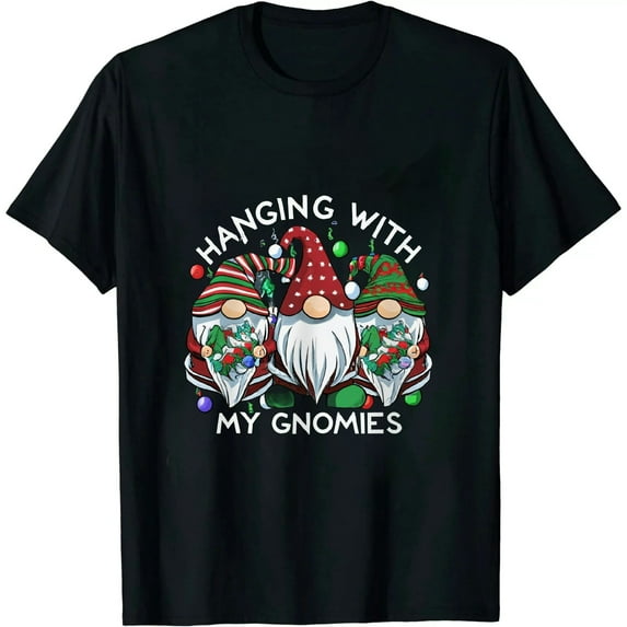 MAYZERO Black T shirt Funny Christmas Gnome Hanging With My Gnomies Family Pajamas T-Shirt 0526