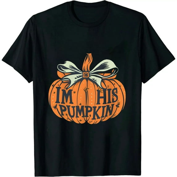 MAYZERO Black T shirt Im His Pumpkin Matching Halloween Couples Him And Her Women T-Shirt 0680