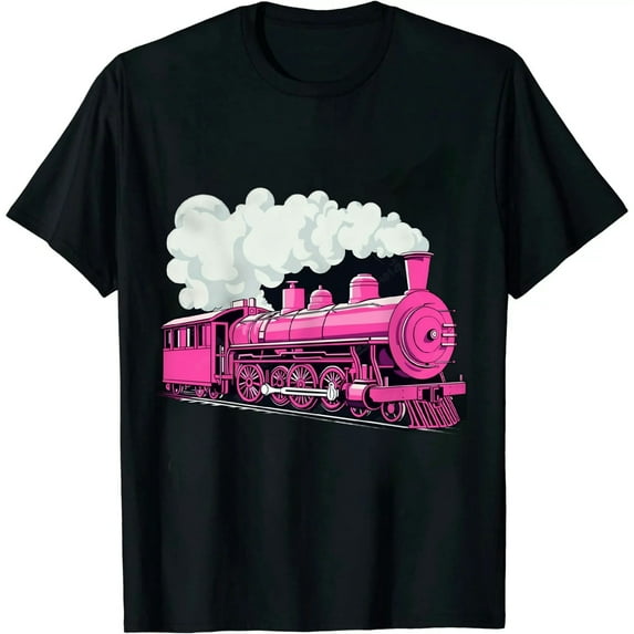 MAYZERO Black T shirt Locomotive Train Pink Ribbon Breast Cancer Awareness T-Shirt 1453