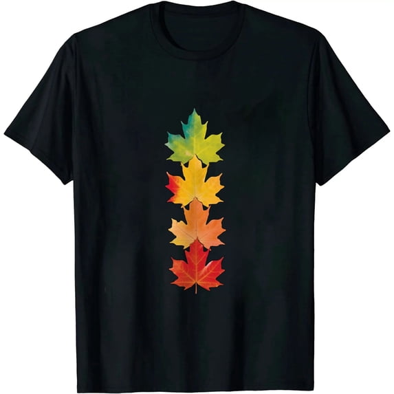 MAYZERO Black T shirt Maple Tree Falling Leaves Autumn Fall Season T-Shirt 0574