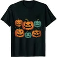 thumbnail image 1 of MAYZERO Black T shirt Types Of Pumpkin Jack O Lantern Collection Retro Halloween T-Shirt 0359, 1 of 3