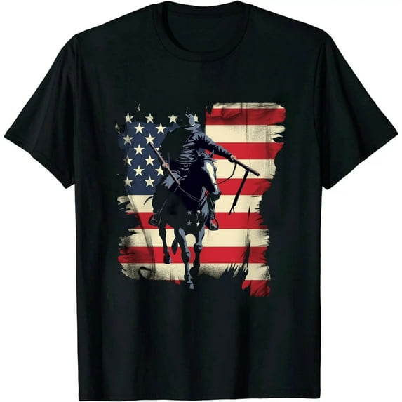 MAYZERO Black T shirt USA Flag Cowboy Roping T-Shirt 0761
