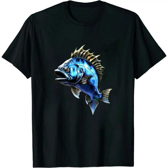 MAYZERO Black T shirtQCIV Bass T Shirts for Men Fish 3D Printed Blue Fishing Large Mouth Fish Hook Shirt 0911