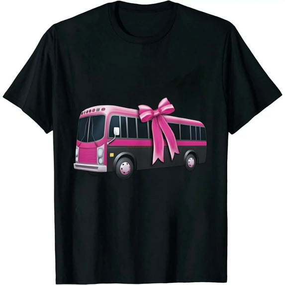 MAYZERO Black T shirtSchool Bus Pink Ribbon Breast Cancer Awareness Cool Student T-Shirt 1459