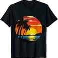 thumbnail image 1 of MAYZERO Black T shirtSunset Beach Silhouette Tropical Palm Tree Sunny Lover Gift T-Shirt 0213, 1 of 3