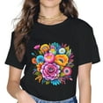 thumbnail image 1 of MAYZERO Colorful Peony Flower Printed Pattern Casual Round Neck T-Shirt, 1 of 3