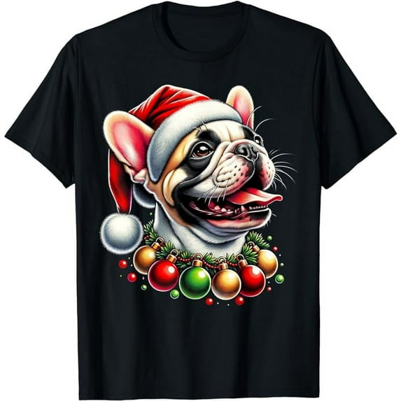 MAYZERO Fashion T shirt Funny French Bulldog Santa Hat Christmas T-Shirt